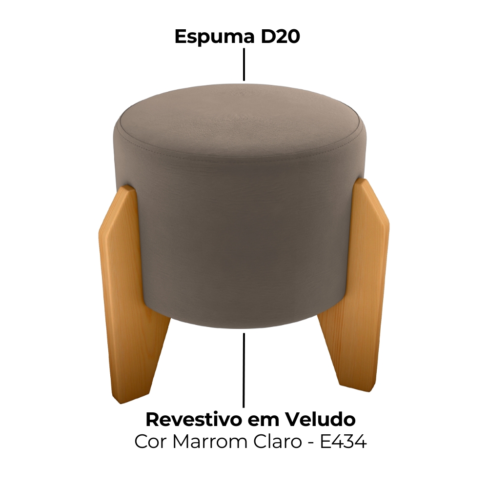Puff Decorativo Para Sala Luxo 44x44 cm Veludo Marrom Claro Milani Store