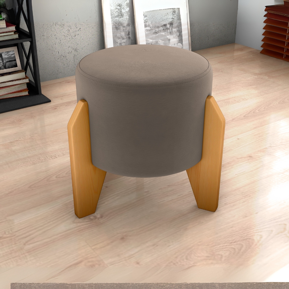 Puff Decorativo Para Sala Luxo 44x44 cm Veludo Marrom Claro Milani Store