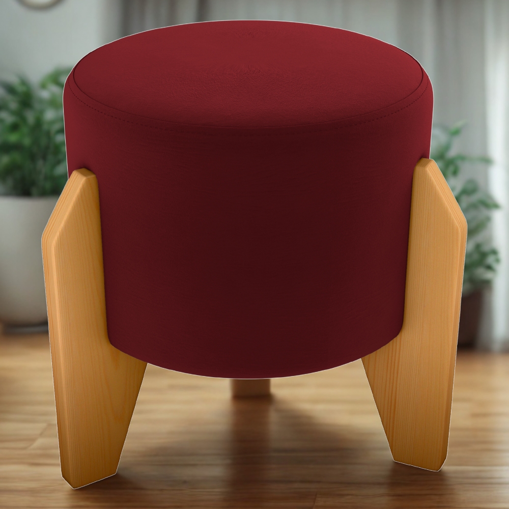 Puff Decorativo Para Sala Luxo 44x44 cm Veludo Vermelho Milani Store