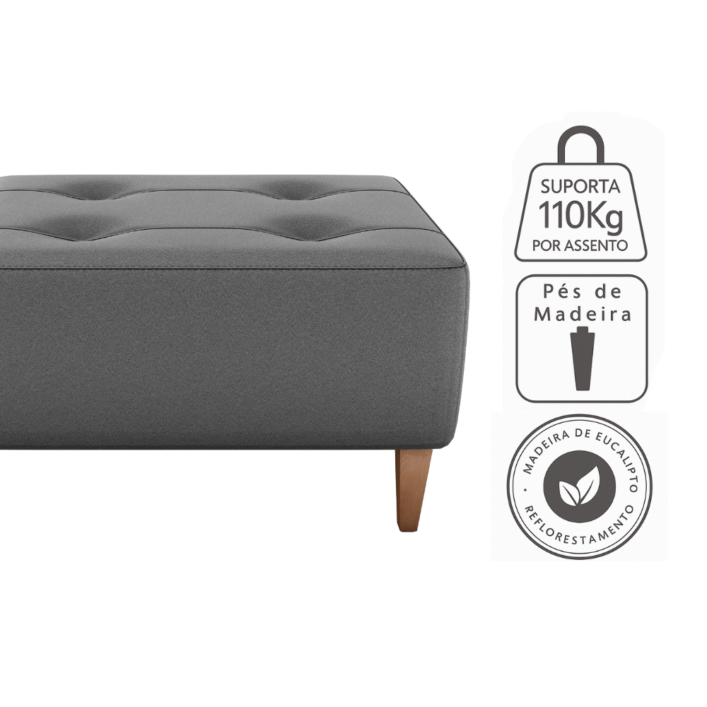 Puff Decorativo Para Sala Piva 62x52 cm E425 Cinza Milani Store
