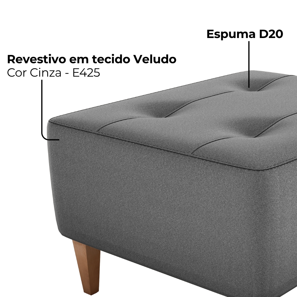 Puff Decorativo Para Sala Piva 62x52 cm E425 Cinza Milani Store