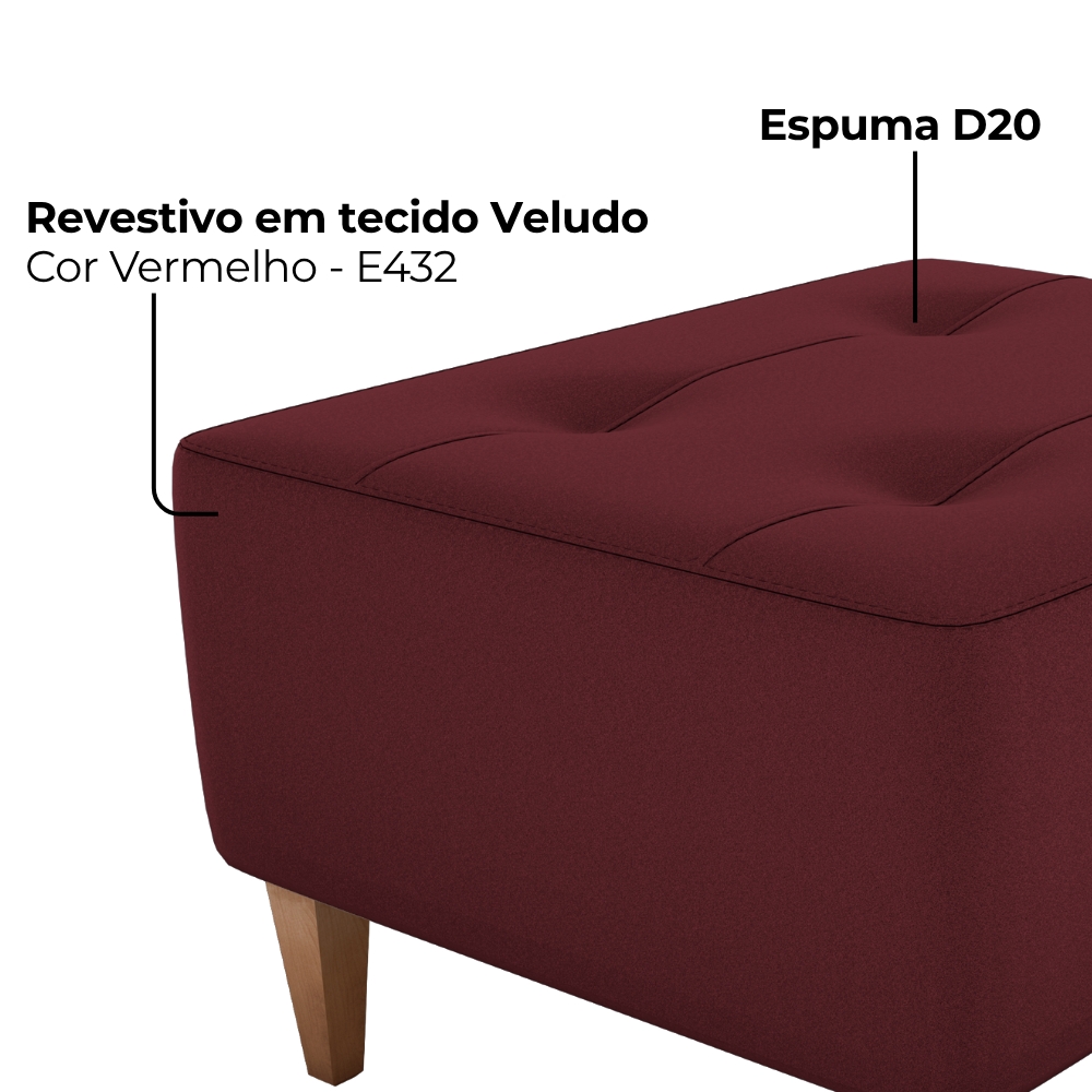 Puff Decorativo Para Sala Piva 62x52 cm E432 Vermelho Milani Store
