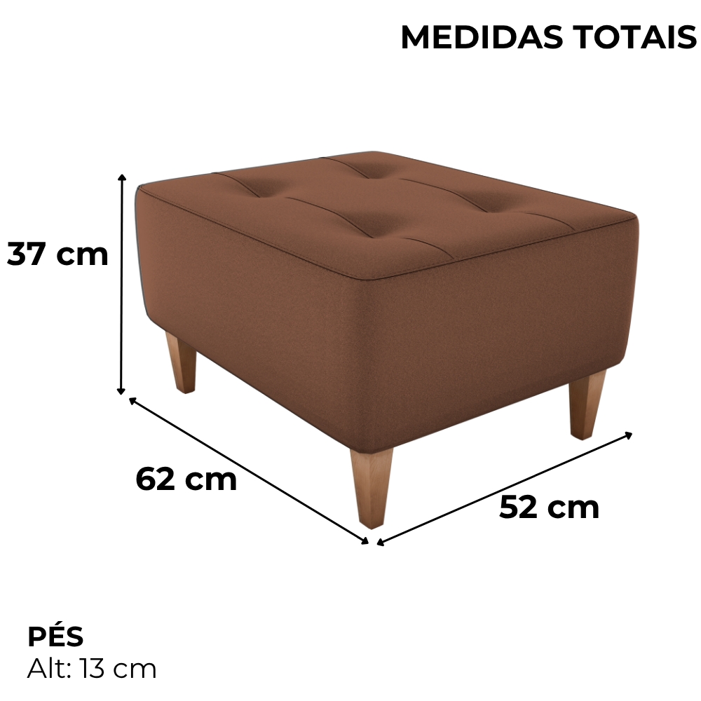 Puff Decorativo Para Sala Piva 62x52 cm Veludo Inca Ferrugem Milani Store