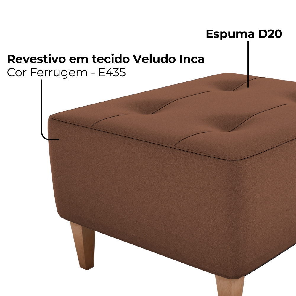 Puff Decorativo Para Sala Piva 62x52 cm Veludo Inca Ferrugem Milani Store