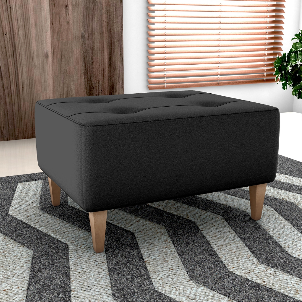 Puff Decorativo Para Sala Piva 62x52 cm Veludo Inca Preto Milani Store