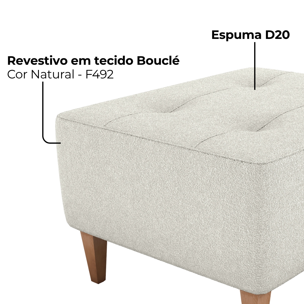 Puff Para Sala Piva 62 cm Tecido Boucle F492 Natural Milani Store