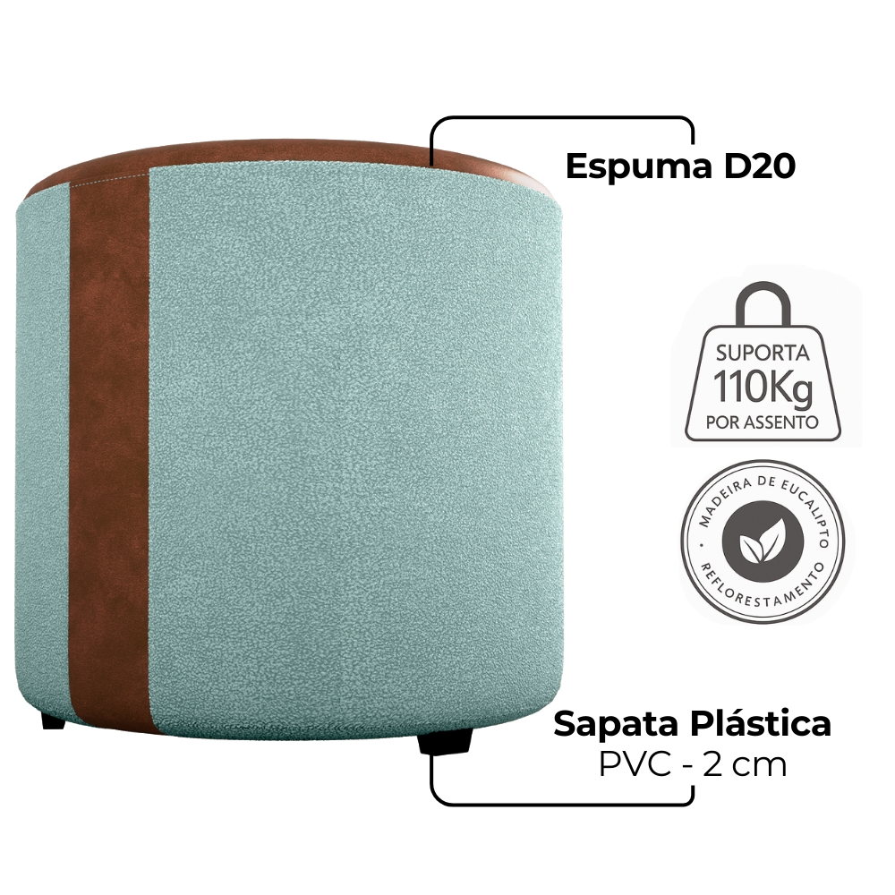 Puff Redondo Copenhage Corano Marrom Boucle Azul Milani Store