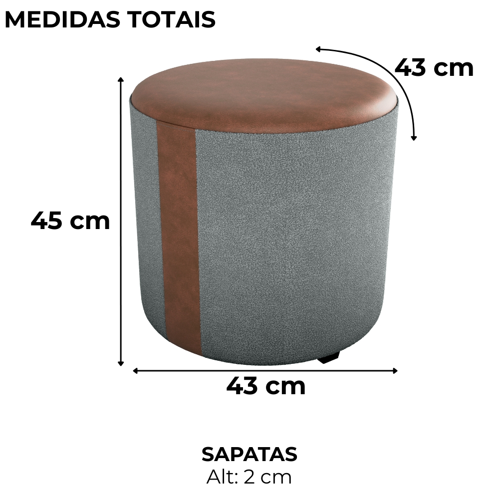 Puff Redondo Copenhage Corano Marrom Boucle Cinza Milani Store