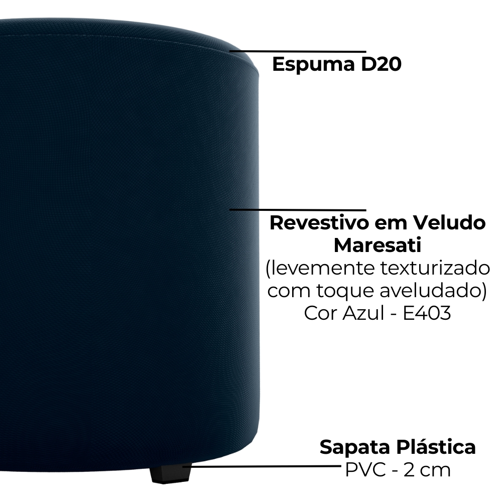 Puff Redondo Copenhage Veludo Maserati Azul Milani Store