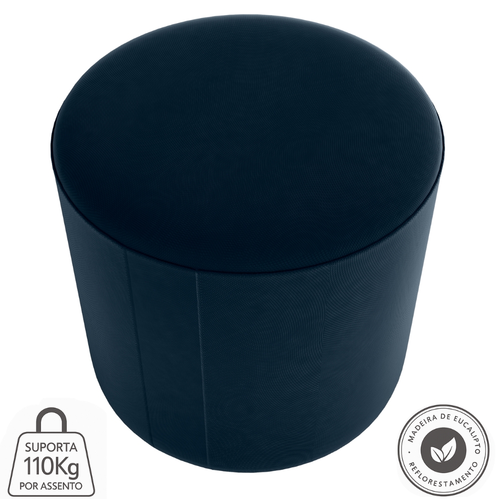 Puff Redondo Copenhage Veludo Maserati Azul Milani Store
