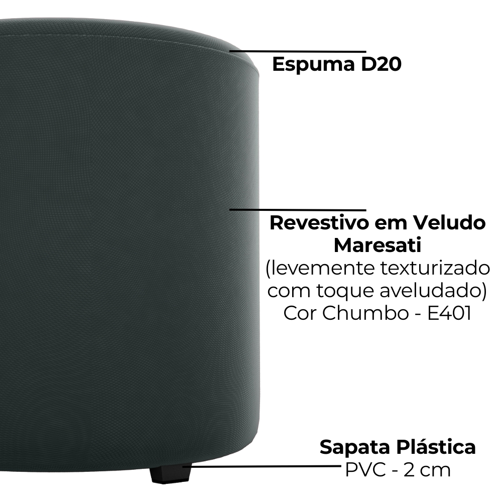 Puff Redondo Copenhage Veludo Maserati Chumbo Milani Store