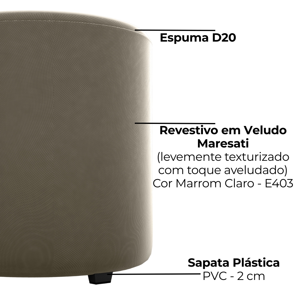 Puff Redondo Copenhage Veludo Maserati Marrom Claro Milani Store