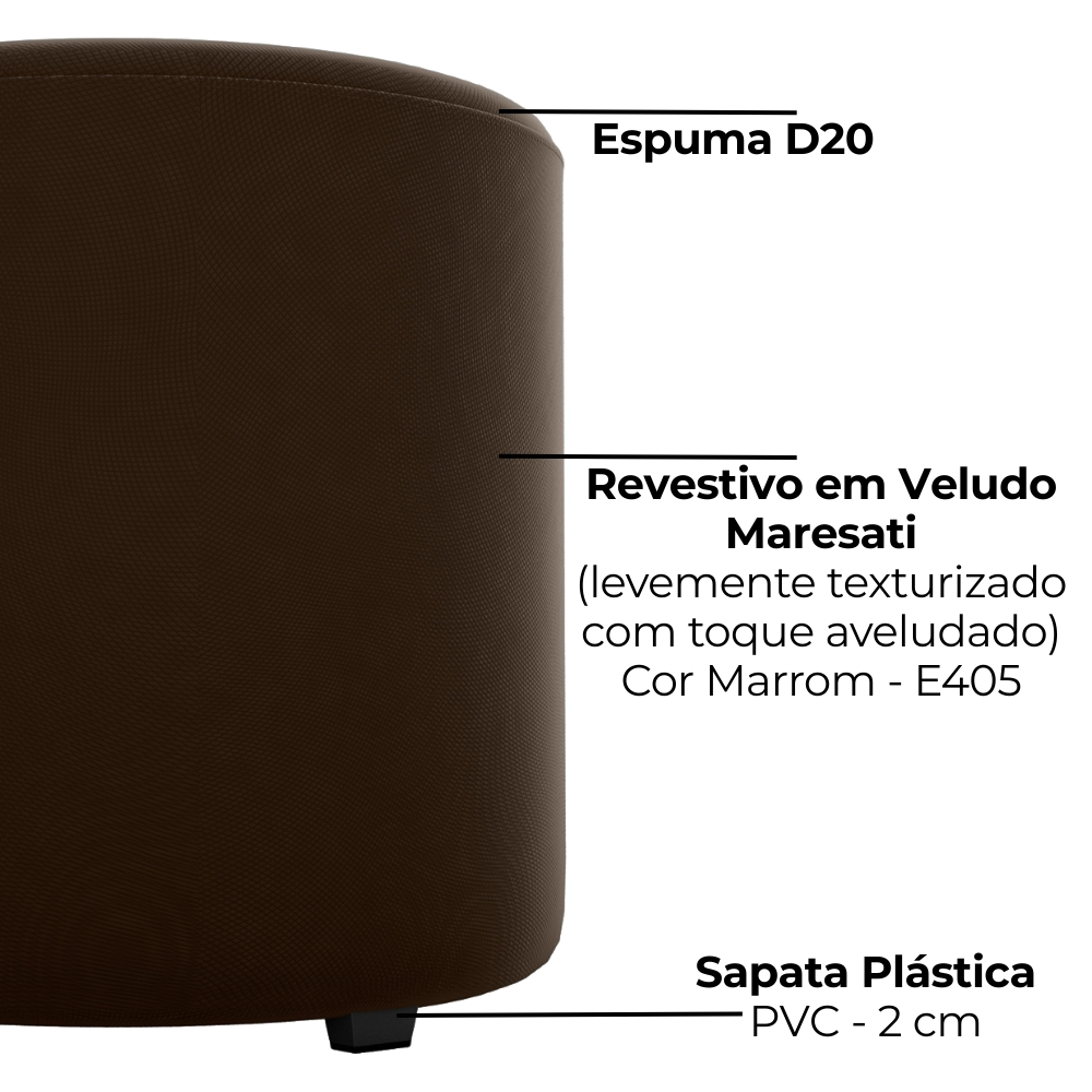Puff Redondo Copenhage Veludo Maserati Marrom Milani Store