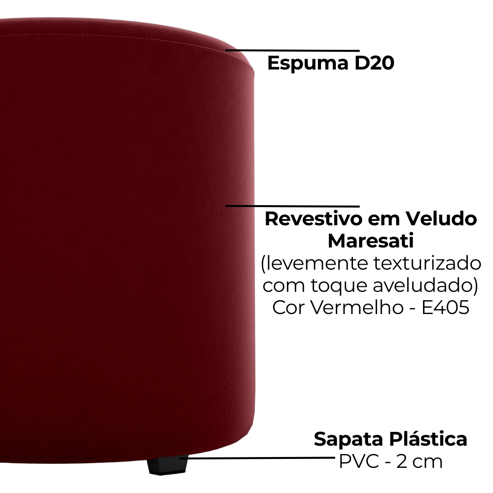 Puff Redondo Copenhage Veludo Maserati Vermelho Milani Store