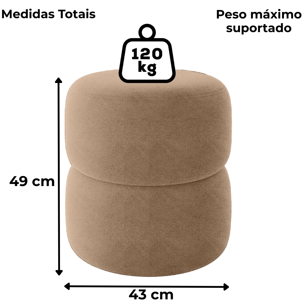 Puff Redondo Decorativo 49X43 cm Paris Boucle Bege Milani Store
