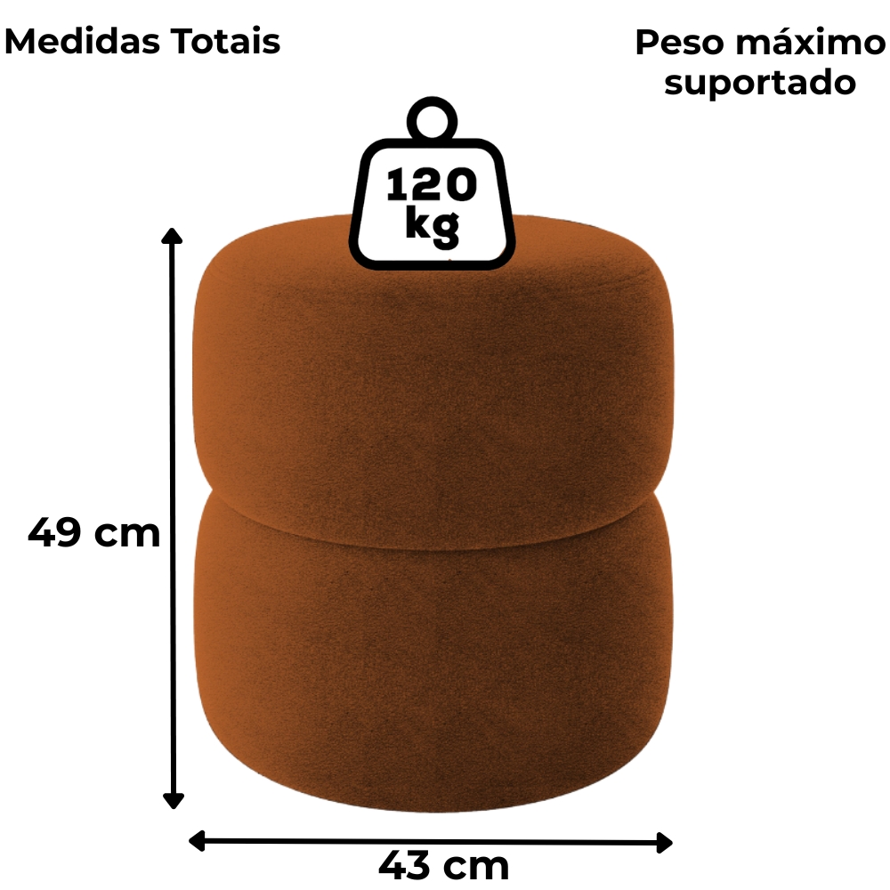 Puff Redondo Decorativo 49X43 cm Paris Boucle Terracota Milani Store