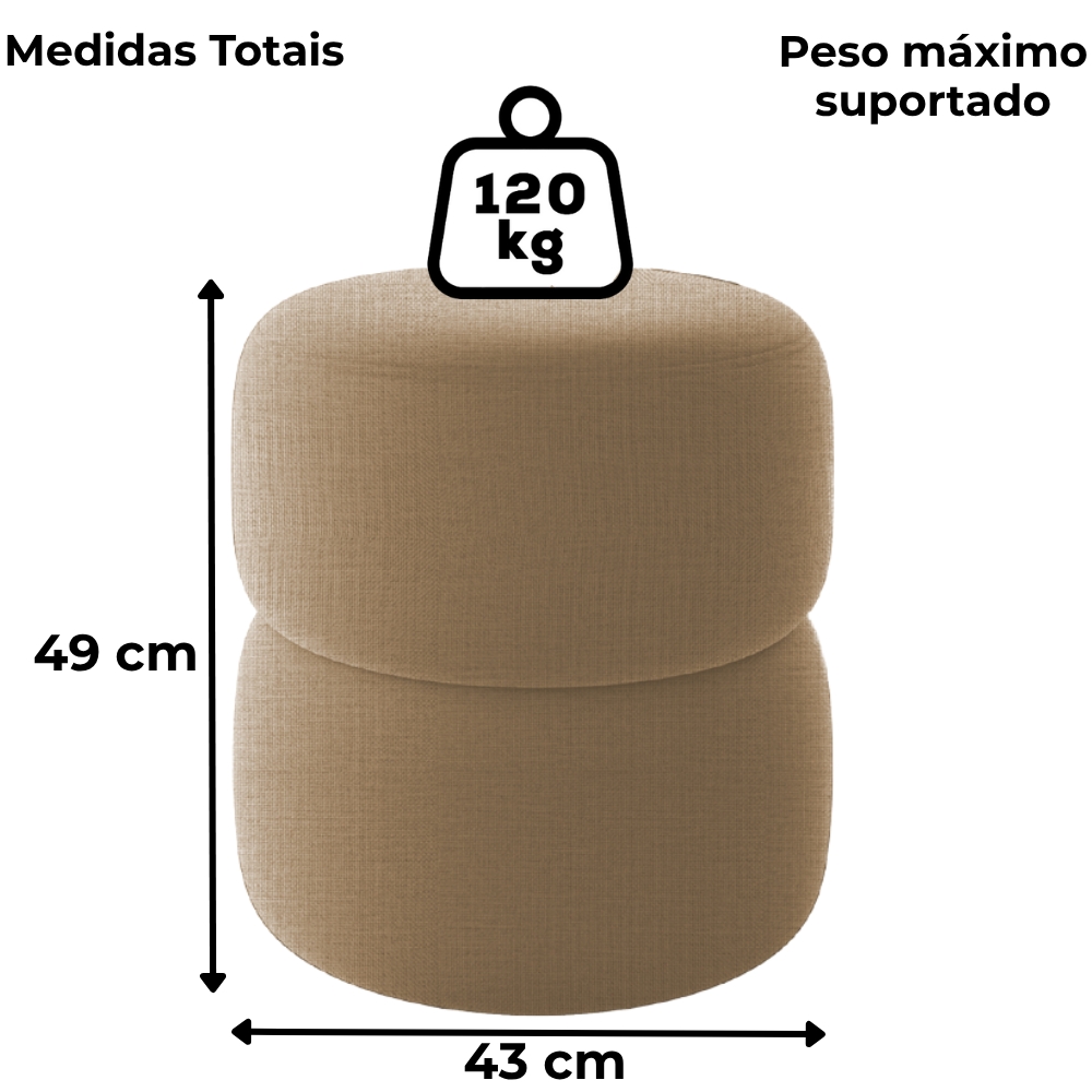 Puff Redondo Decorativo 49X43 cm Paris Linho Bege Milani Store