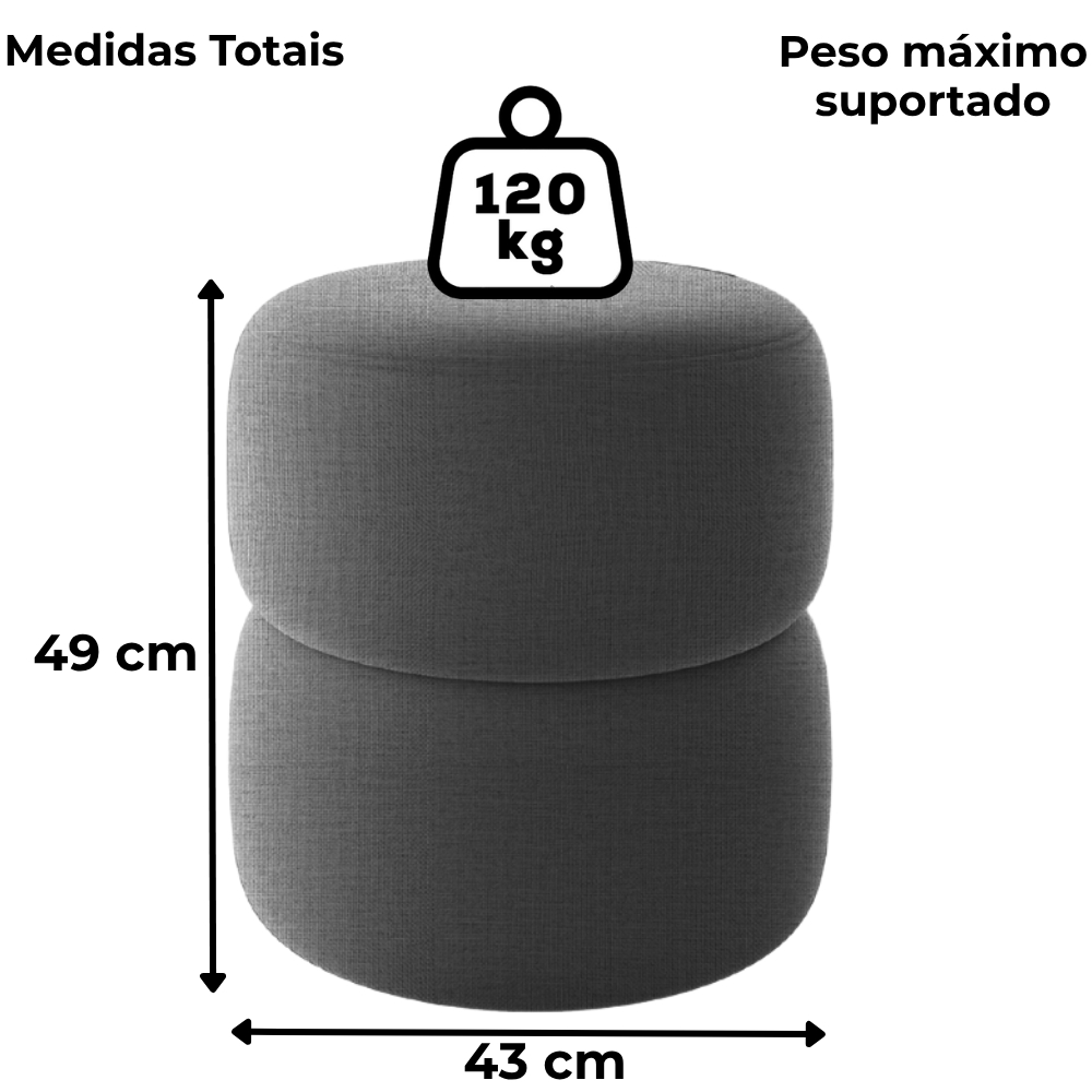 Puff Redondo Decorativo 49X43 cm Paris Linho Terracota Milani Store