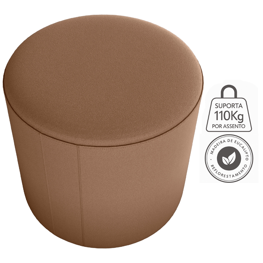 Puff Redondo Decorativo Copenhage 43 cm Veludo Inca Ferrugem Milani Store