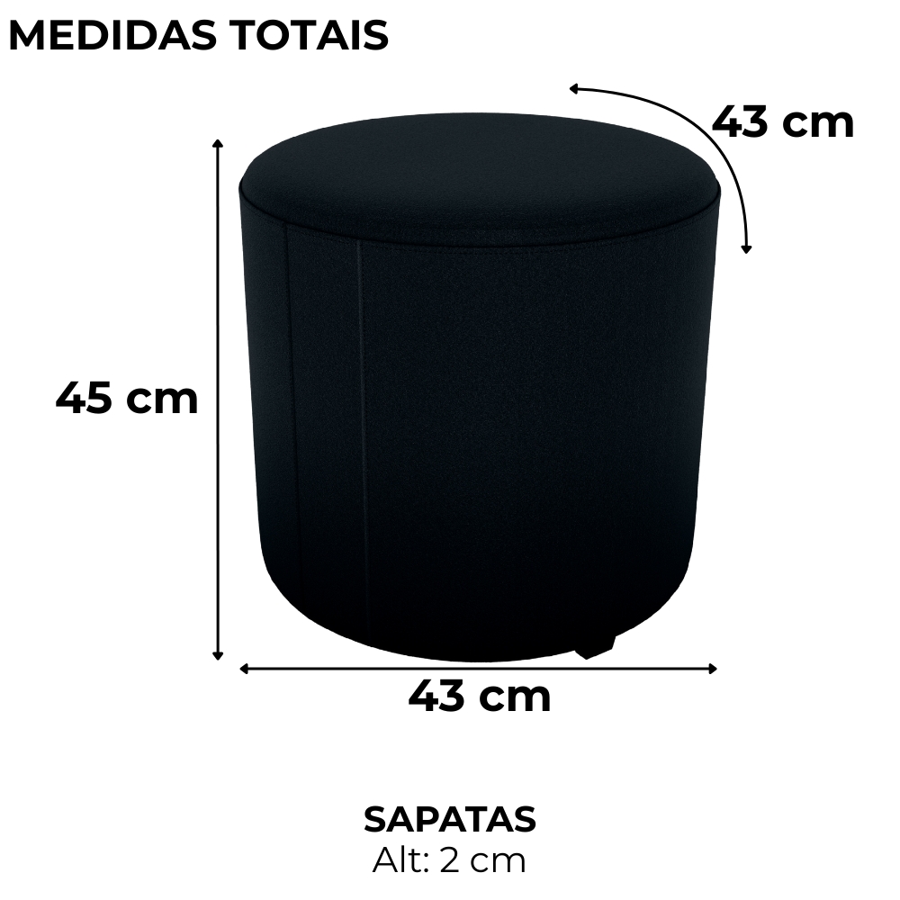 Puff Redondo Decorativo Copenhage 43 cm Veludo Inca Preto Milani Store