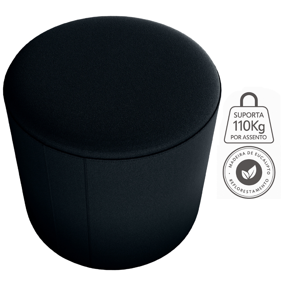 Puff Redondo Decorativo Copenhage 43 cm Veludo Inca Preto Milani Store