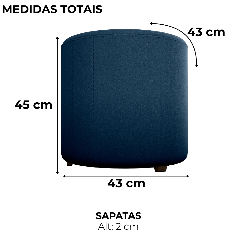 Puff Redondo Decorativo Copenhage 43x43 cm Veludo Azul Milani Store