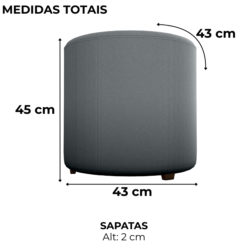 Puff Redondo Decorativo Copenhage 43x43 cm Veludo Cinza Milani Store