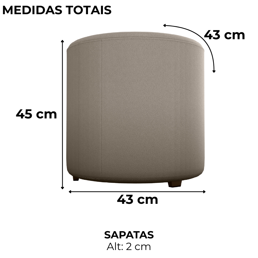 Puff Redondo Decorativo Copenhage 43x43 cm Veludo Marrom Claro Milani Store