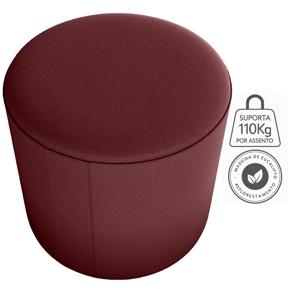 Puff Redondo Decorativo Copenhage 43x43 cm Veludo Vermelho Milani Store