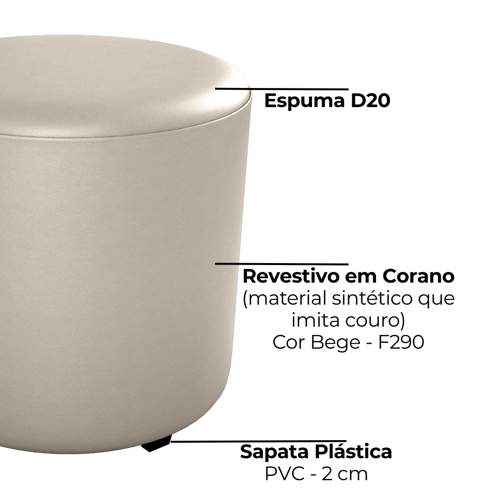 Puff Redondo Decorativo Copenhage Corano Bege Milani Store