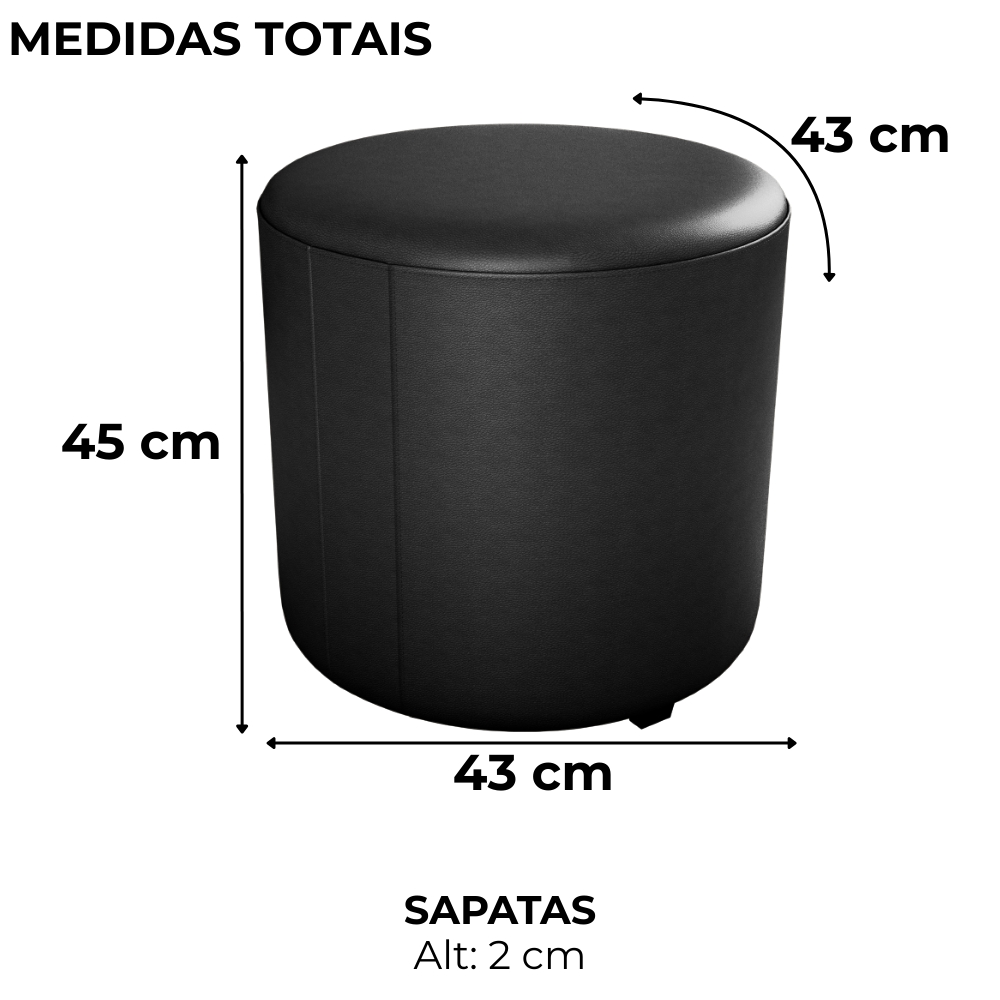 Puff Redondo Decorativo Copenhage Corano Preto Milani Store