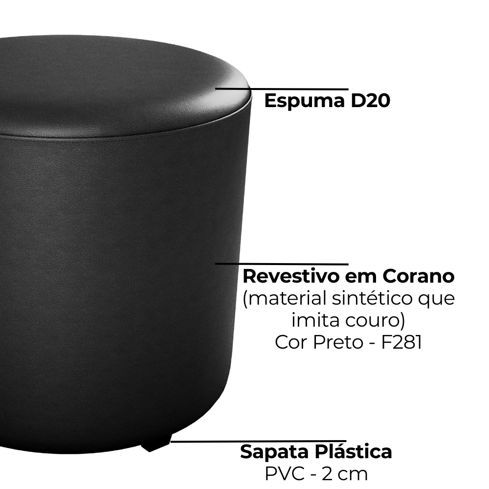 Puff Redondo Decorativo Copenhage Corano Preto Milani Store