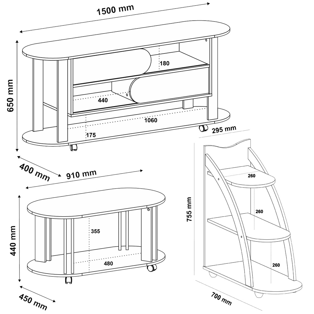 Rack 65 Pol Mesa Centro e Apoio Sala MA4 Cedro Off White ARLY