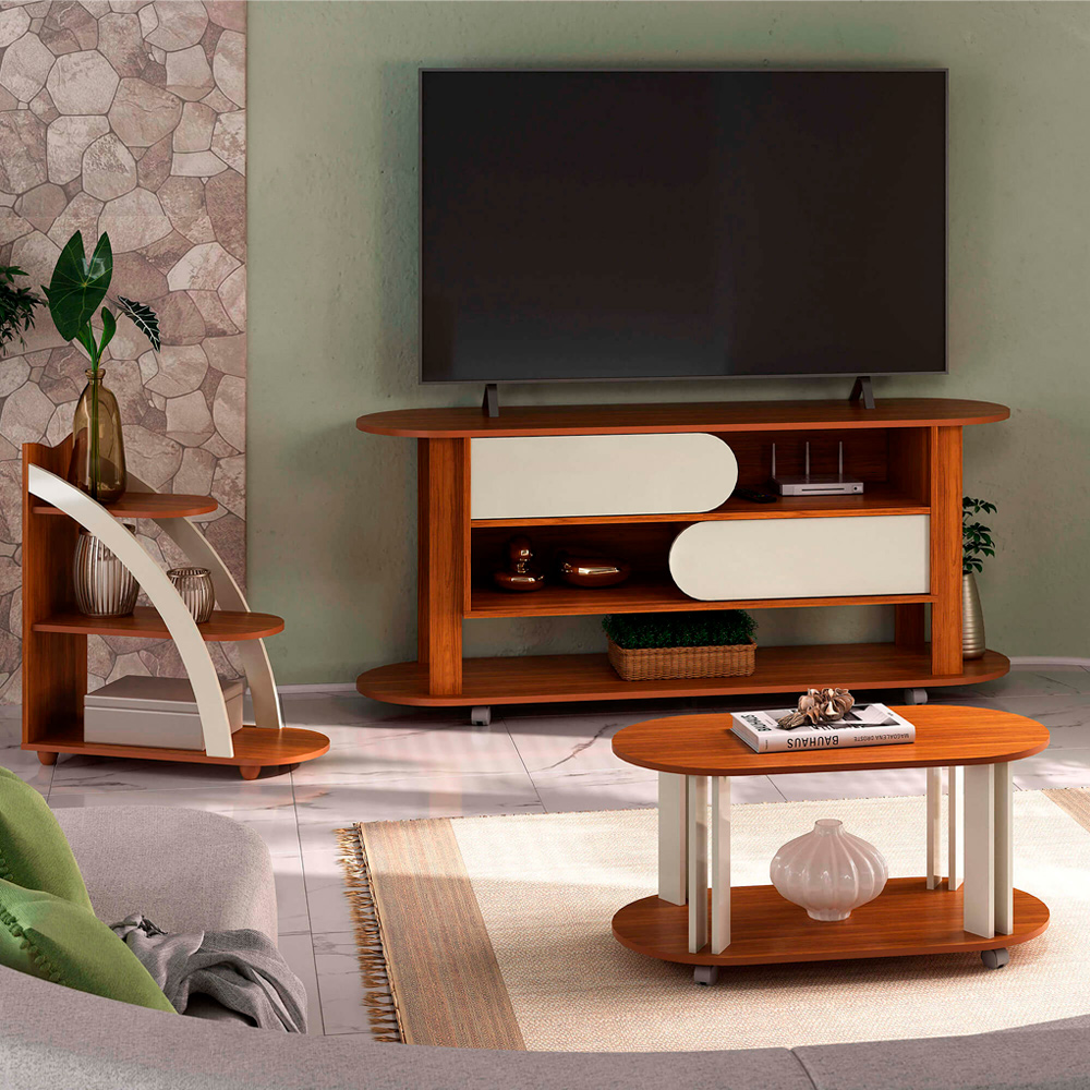 Rack 65 Pol Mesa Centro e Apoio Sala MA4 Cedro Off White ARLY