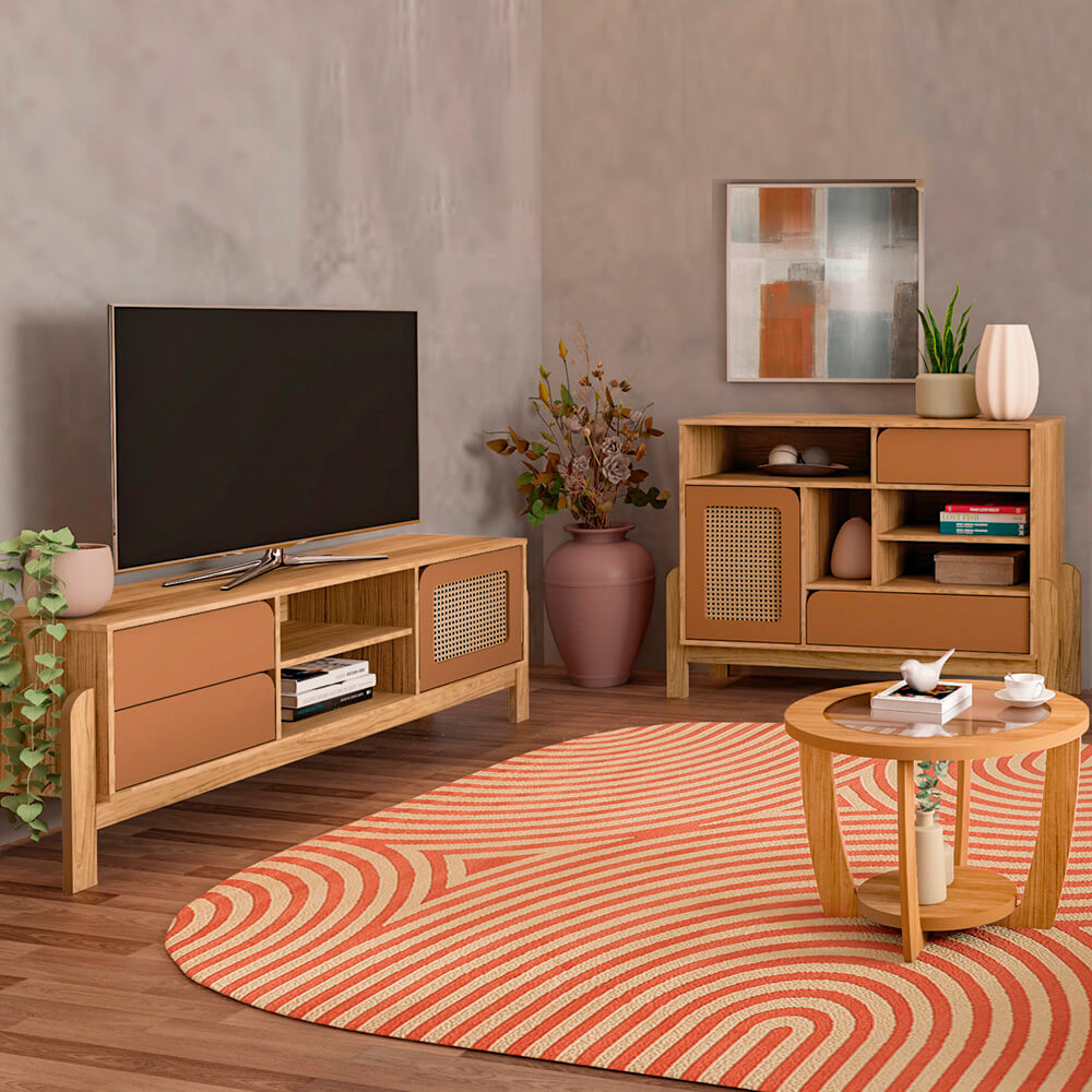 Rack 75 Pol Buffet e Mesa de Centro NAC4 Carvalho Terracota ARLY