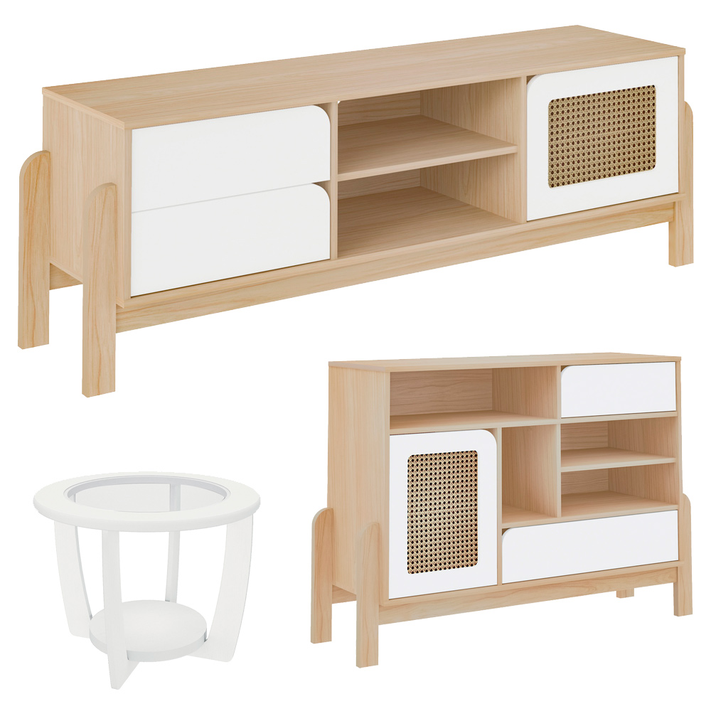 Rack 75 Pol Buffet e Mesa de Centro NAC4 Naturale Branco ARLY