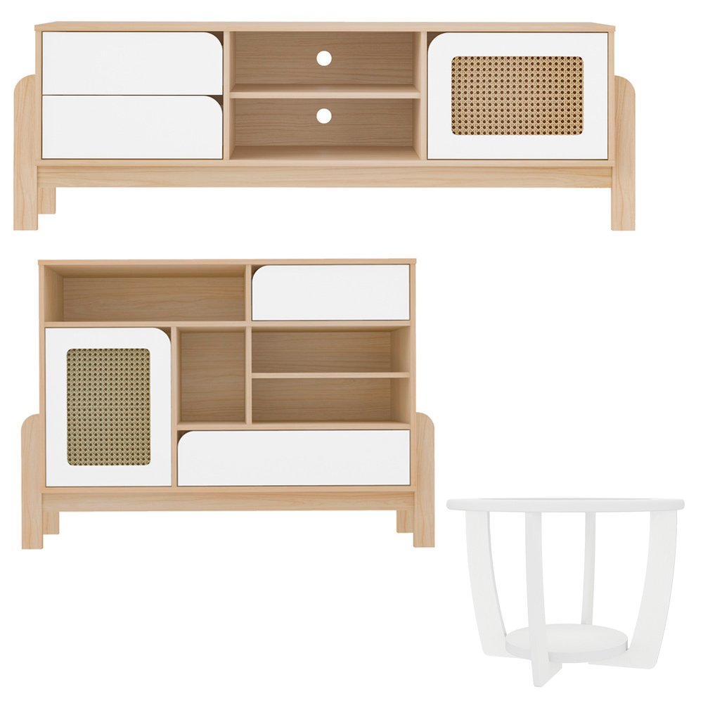 Rack 75 Pol Buffet e Mesa de Centro NAC4 Naturale Branco ARLY