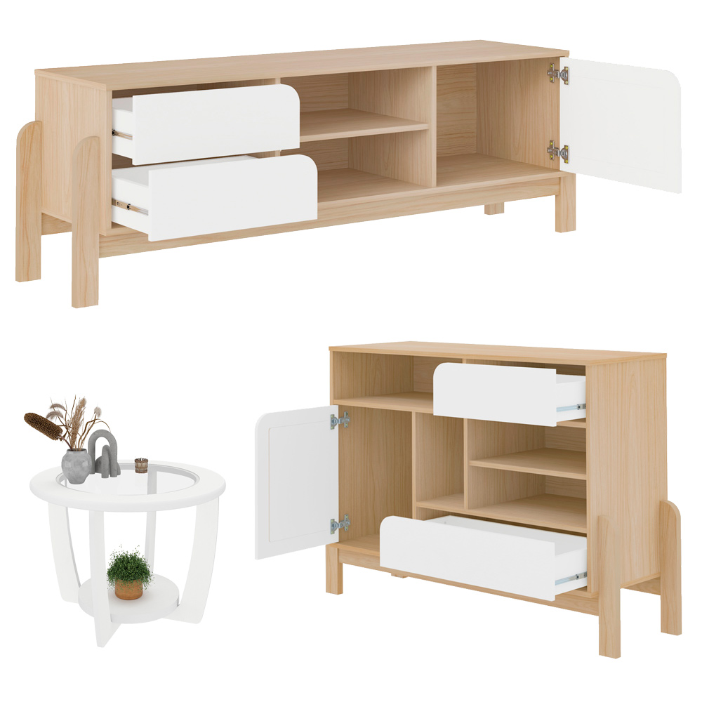 Rack 75 Pol Buffet e Mesa de Centro NAC4 Naturale Branco ARLY