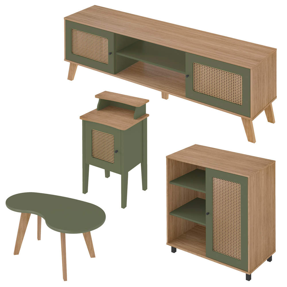 Rack 75 Pol Buffet e Mesas para Sala CO4 Carvalho Menta ARLY
