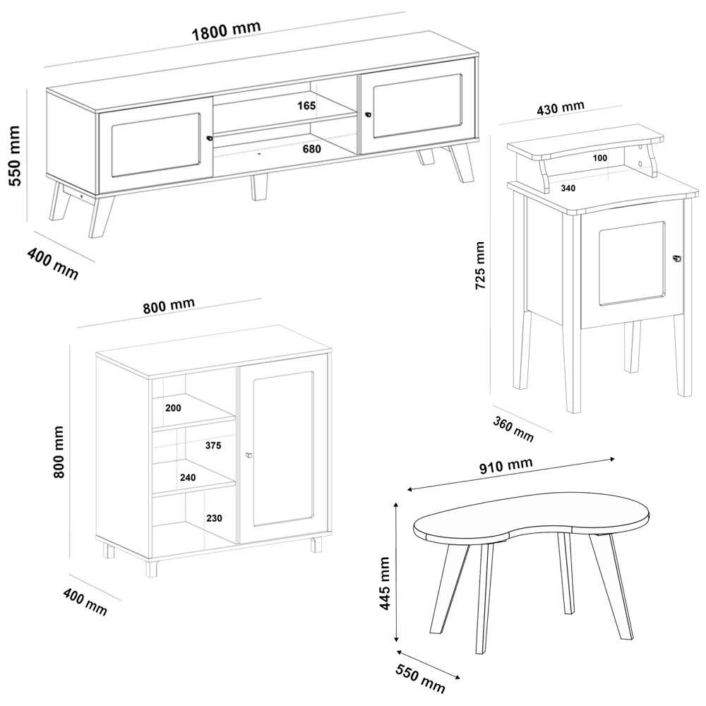 Rack 75 Pol Buffet e Mesas para Sala CO4 Carvalho Menta ARLY