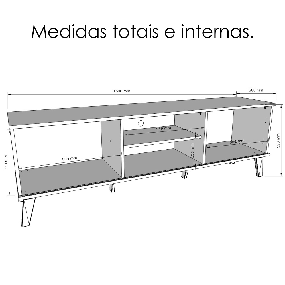 Rack Bancada 160 cm Para Tv 65 Pol DEN 3900 Off White Nature PLLA
