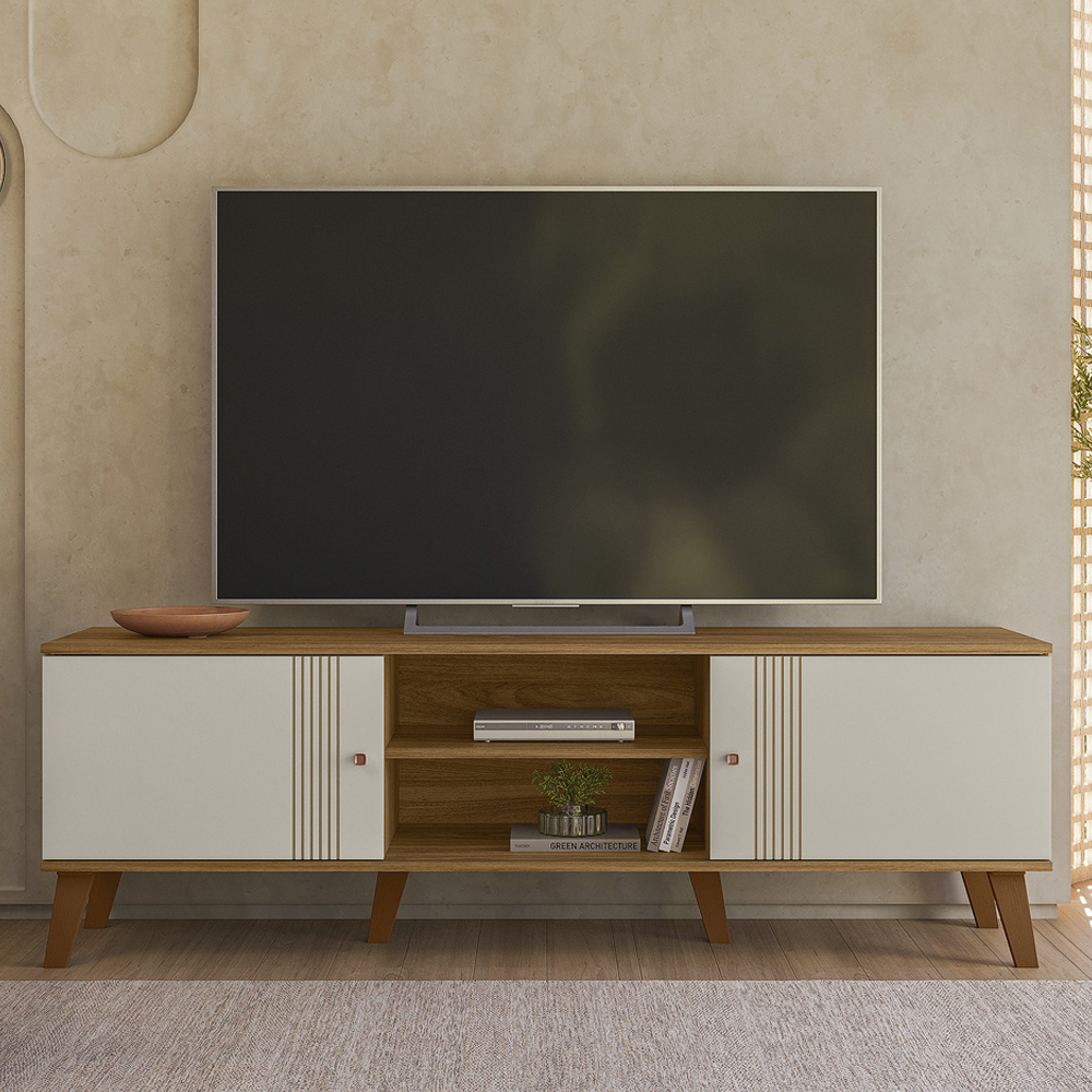 Rack Bancada 160 cm Para Tv 65 Pol DEN 3900 Off White Nature PLLA