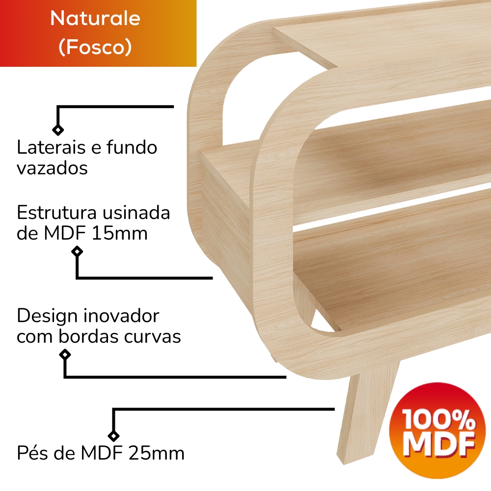 Rack Bancada Para TV 42 Pol 122 cm MDF Naturale ARLY