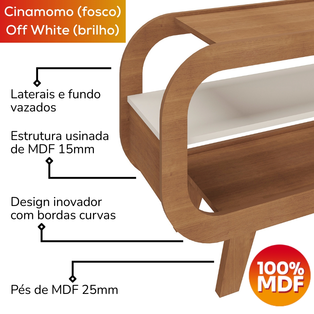 Rack Bancada Para TV 42 Pol 133 cm MDF Cinamomo Off White ARLY