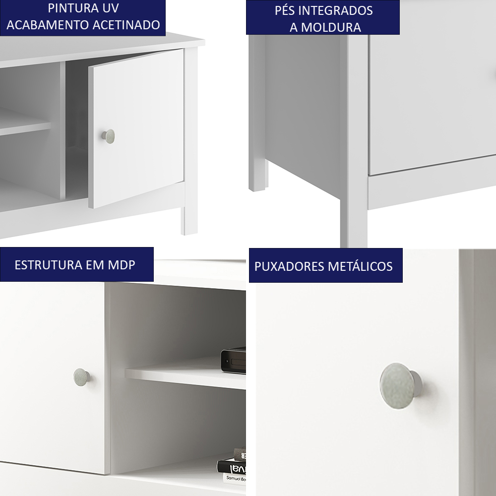 Rack Bancada Para TV 42 Pol 2 Portas 146 cm R606 Branco Dtall