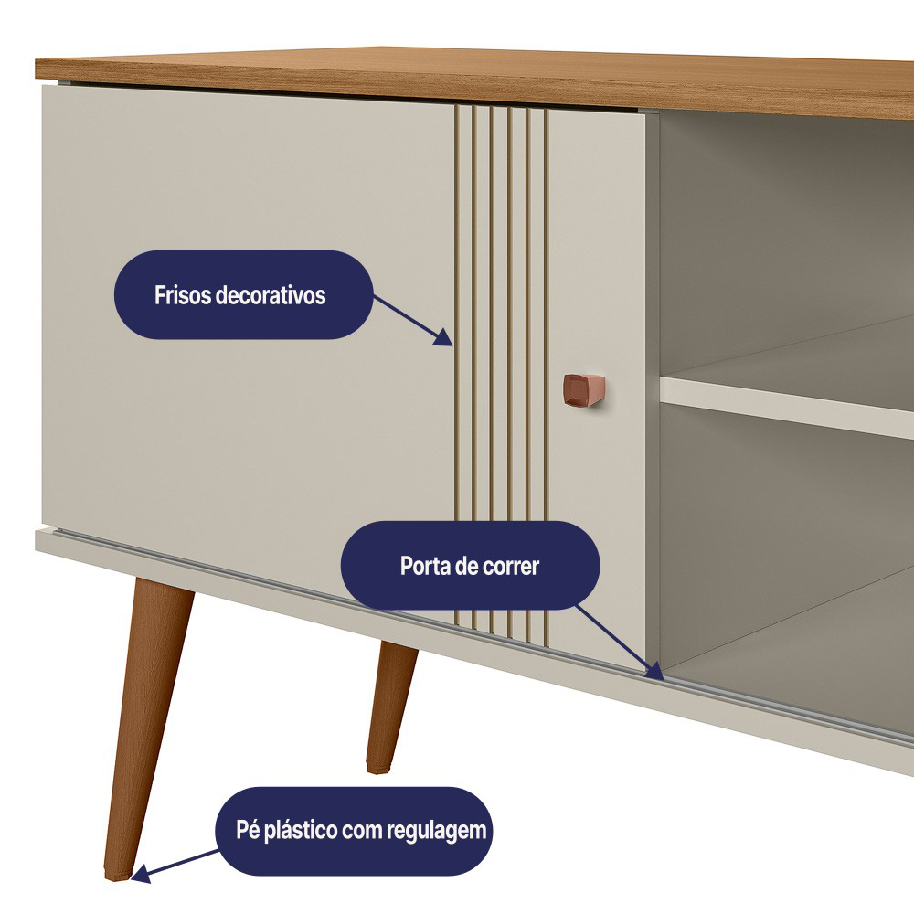 Rack Bancada Para TV 55 Pol 136 cm 3850 Off White Nature PLLA