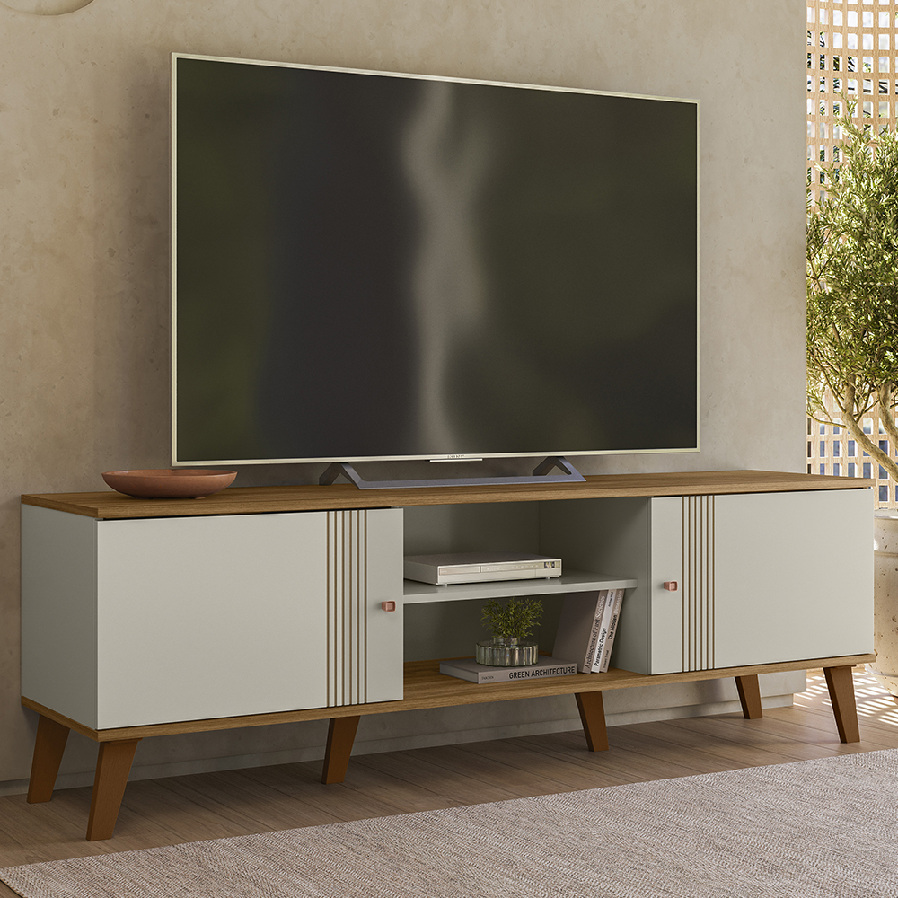 Rack Bancada Para TV 65 Pol 160 cm Denv Off White Nature PLLA