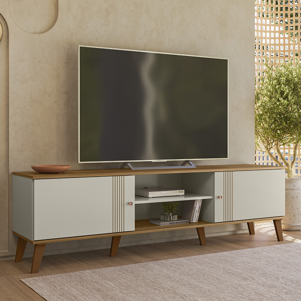 Rack Bancada Para TV 75 Pol 180 cm Denv Off White Nature PLLA