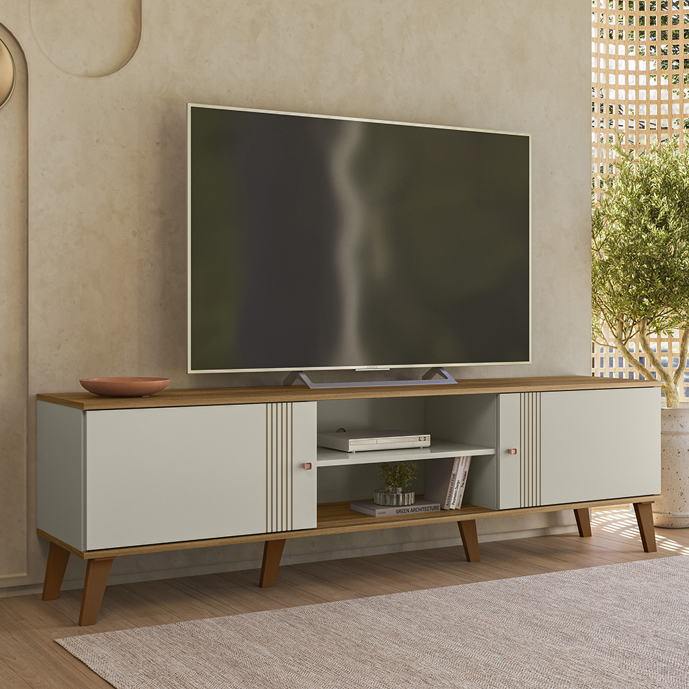 Rack Bancada Para TV 75 Pol 180 cm Denv Off White Nature PLLA
