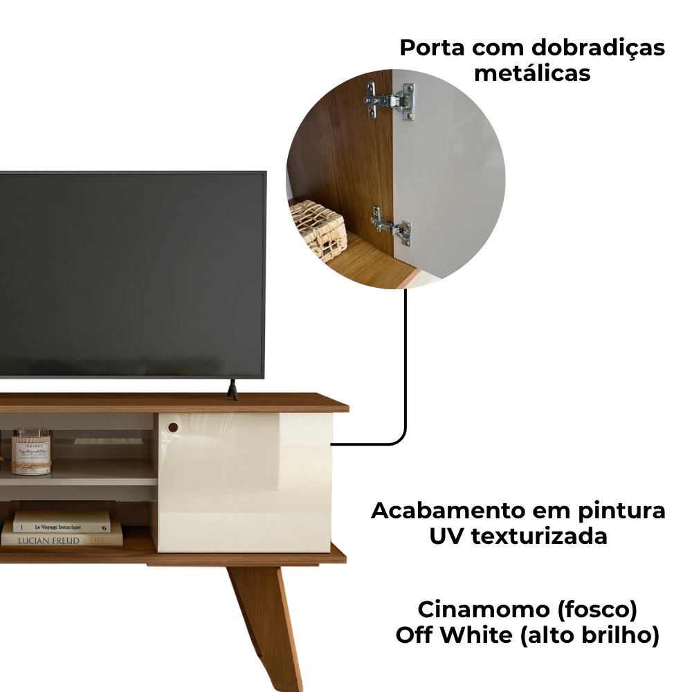 Rack Bancada Para Tv 50 Pol 1P 120 cm Cinamomo Off White ARLY